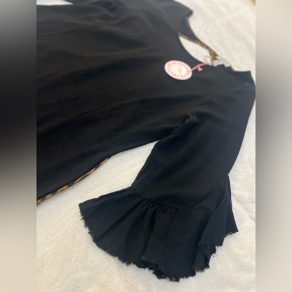 🔥 NWT Umgee Leopard & Black Boho Dress - Bell Sleeves - Large - Picture 4 of 8